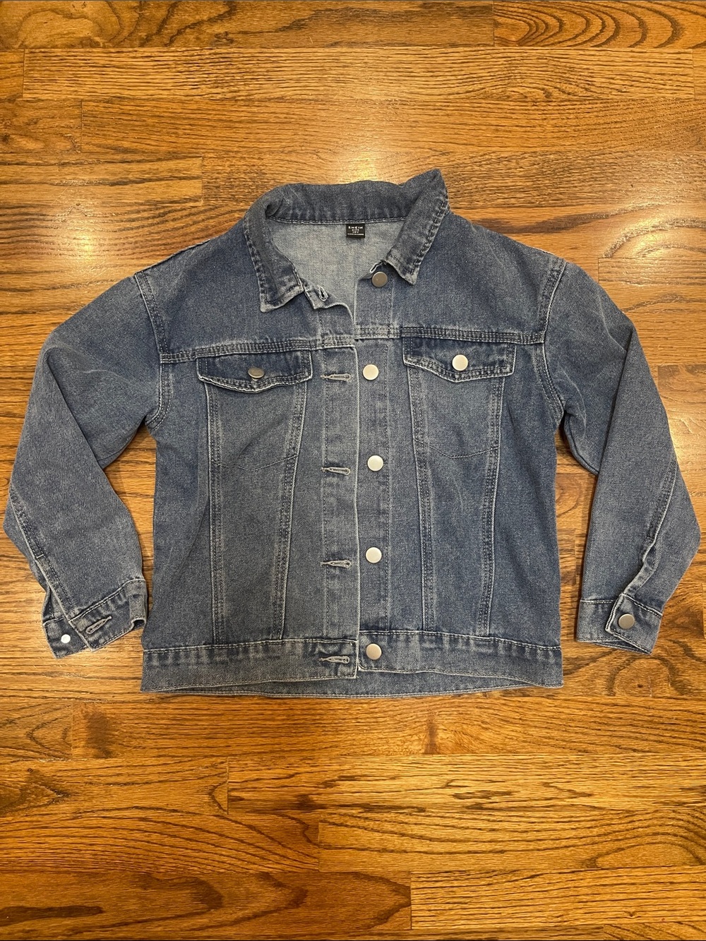 Girls Classic Denim Jacket in Medium Blue by Shein Sz 10Y